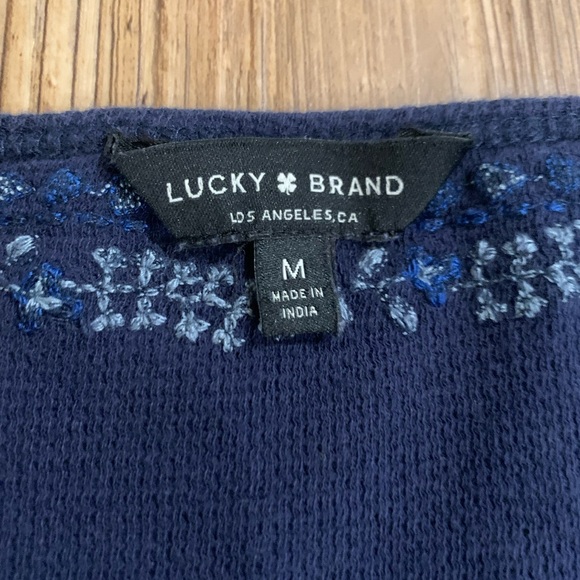 Lucky Brand blue long sleeve top with buttons and embroidery - Picture 3 of 5